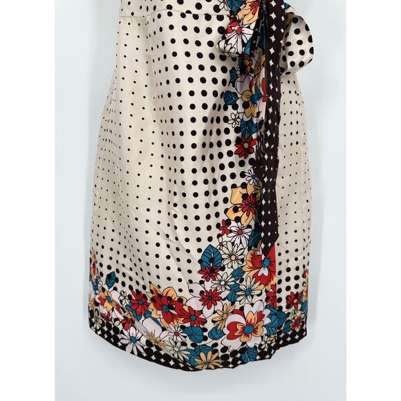 Vintage 90’s Y2k 100% Silk Satin Wrap Dress Floral Polka Dot Belted Midi - Picture 4 of 10